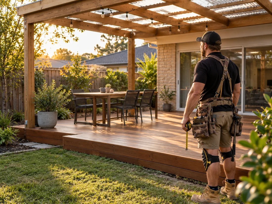 Tradesperson inspecting a residential outdoor area